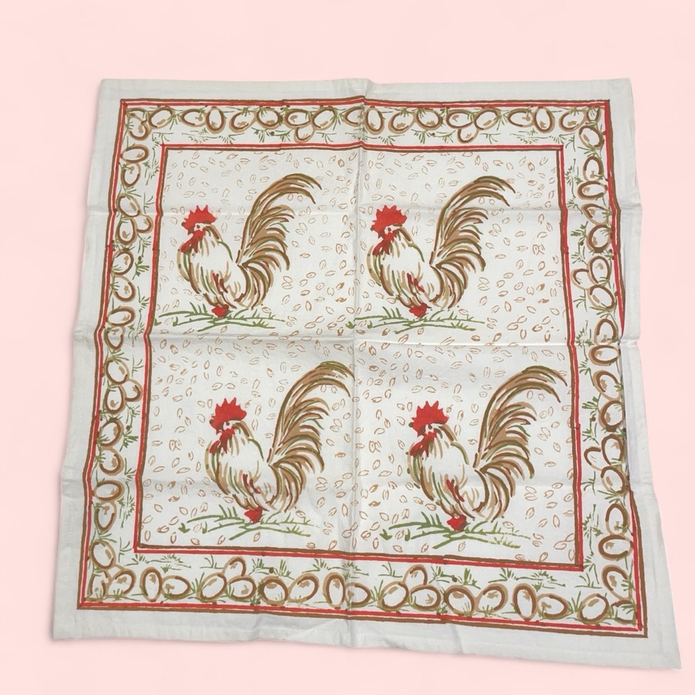 Cute vintage rooster napkin cloth mat cotton 20x20 cottagecore Pomegranate